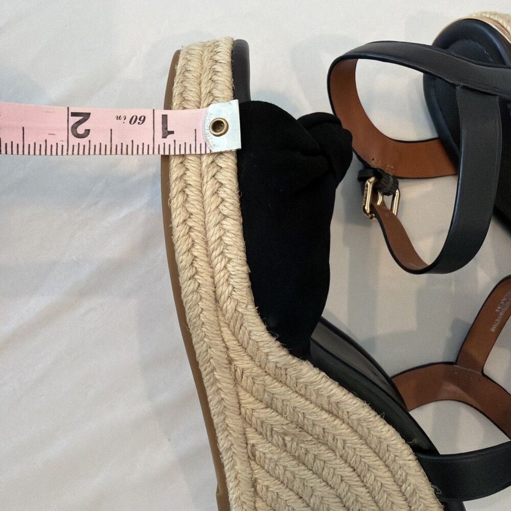 COACH Womens Sz 5 Espadrilles Katey Wedge Sandals Black Suede Peep Toe Resort - Picture 14 of 14